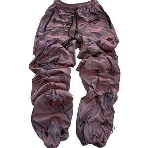 mnml Y2K bungee pants Small Iridescent Purple Streetwear Drawstring Zip Pockets